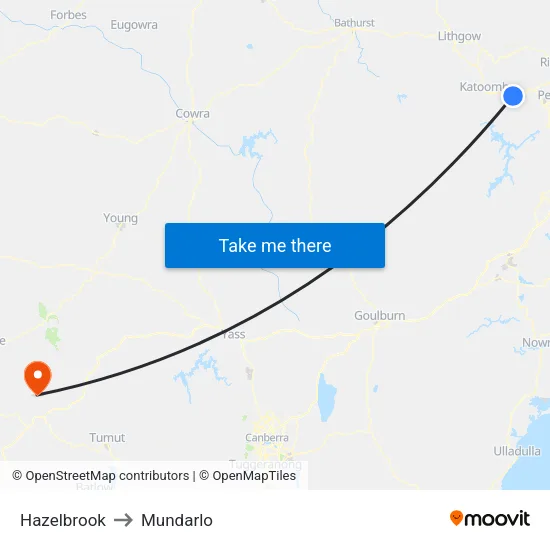 Hazelbrook to Mundarlo map