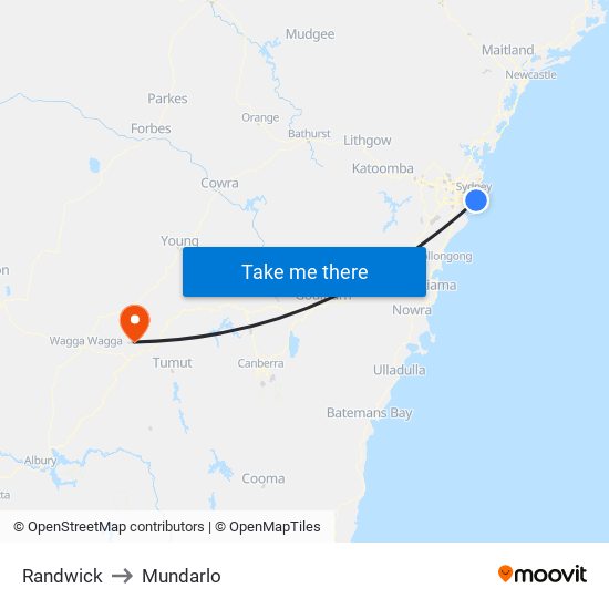 Randwick to Mundarlo map