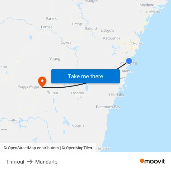 Thirroul to Mundarlo map