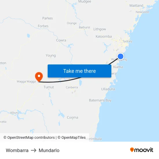 Wombarra to Mundarlo map