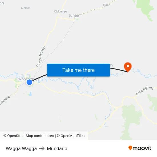 Wagga Wagga to Mundarlo map