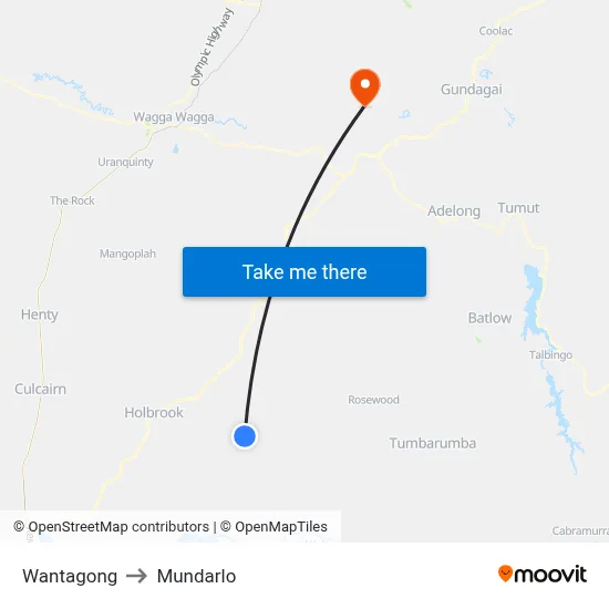 Wantagong to Mundarlo map