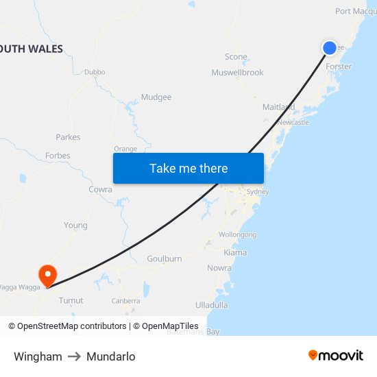 Wingham to Mundarlo map