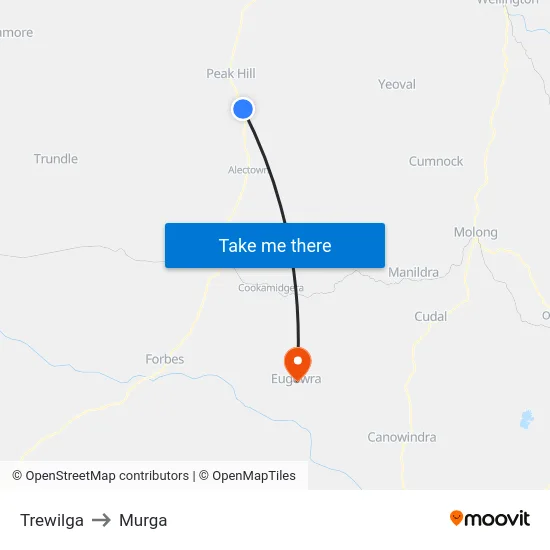 Trewilga to Murga map