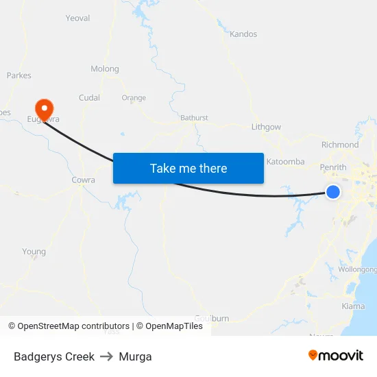 Badgerys Creek to Murga map