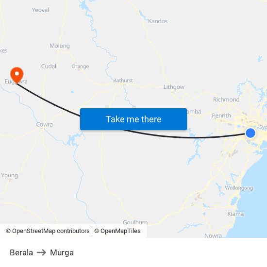 Berala to Murga map