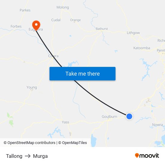 Tallong to Murga map