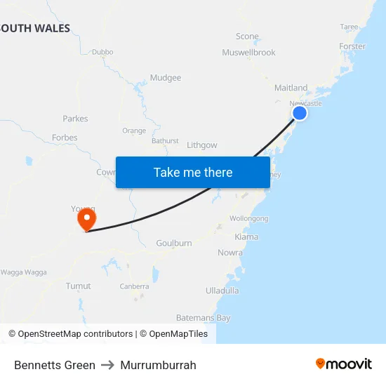 Bennetts Green to Murrumburrah map
