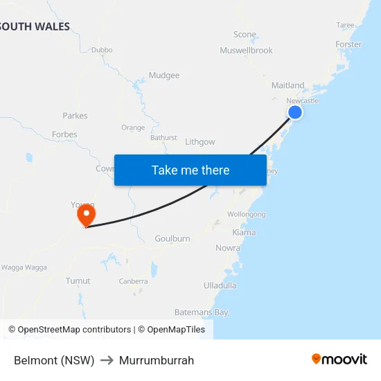 Belmont (NSW) to Murrumburrah map