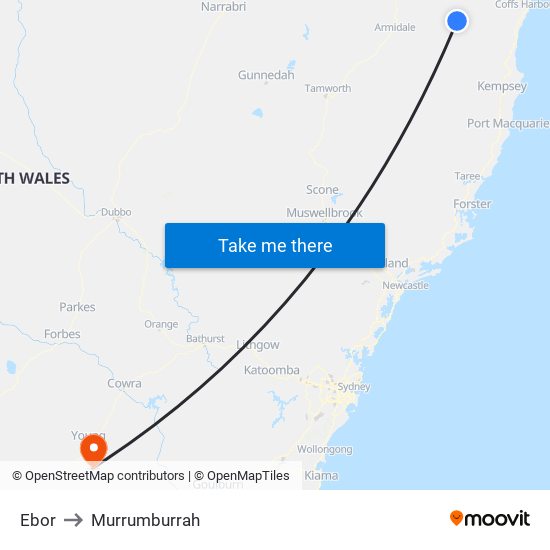 Ebor to Murrumburrah map