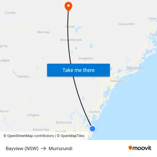 Bayview (NSW) to Murrurundi map