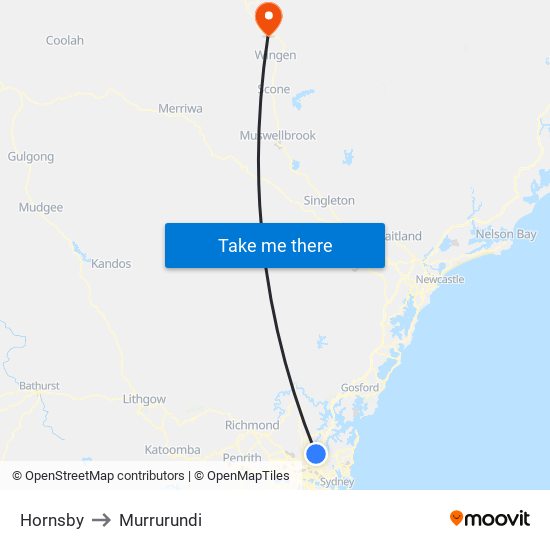 Hornsby to Murrurundi map