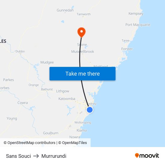 Sans Souci to Murrurundi map