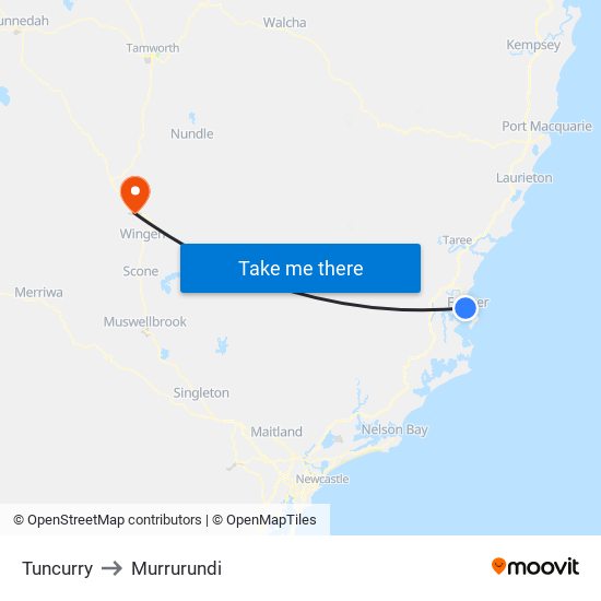 Tuncurry to Murrurundi map