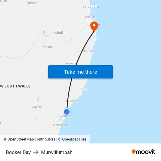 Booker Bay to Murwillumbah map