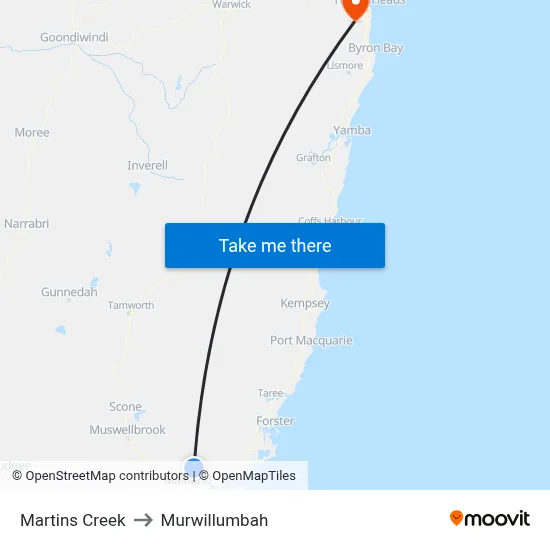 Martins Creek to Murwillumbah map