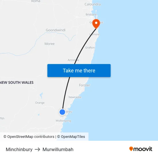 Minchinbury to Murwillumbah map