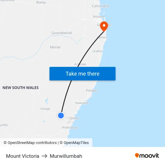 Mount Victoria to Murwillumbah map