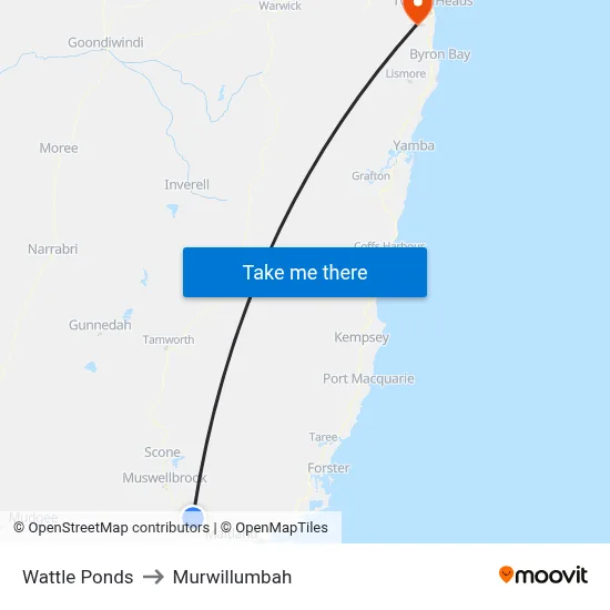Wattle Ponds to Murwillumbah map