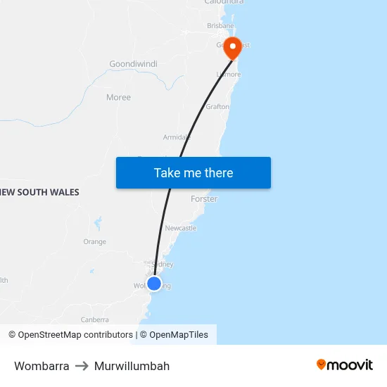 Wombarra to Murwillumbah map