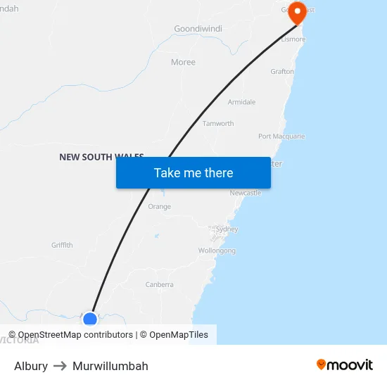Albury to Murwillumbah map