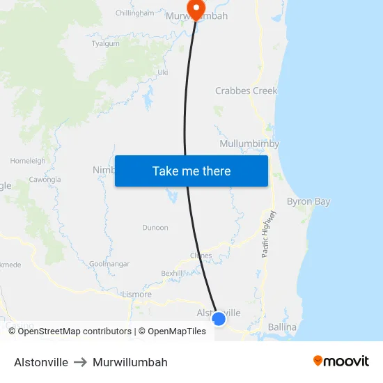 Alstonville to Murwillumbah map