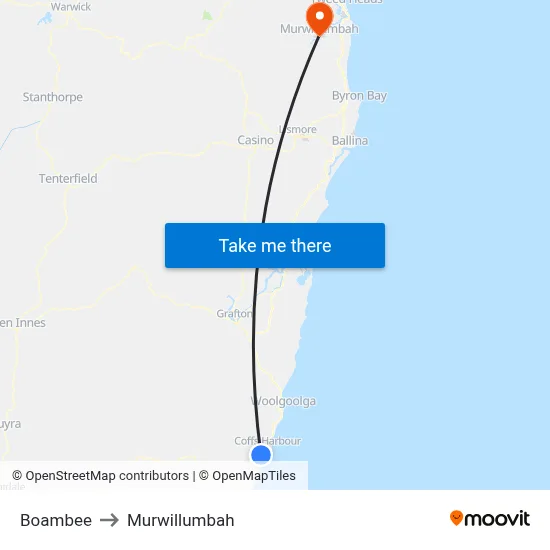 Boambee to Murwillumbah map