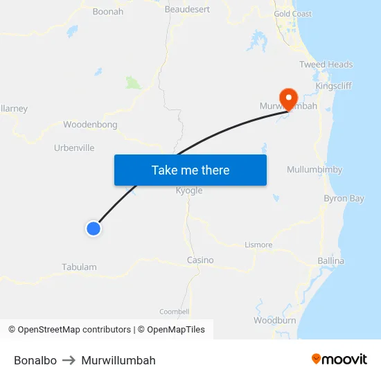 Bonalbo to Murwillumbah map