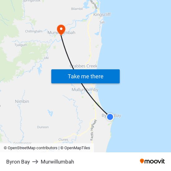 Byron Bay to Murwillumbah map