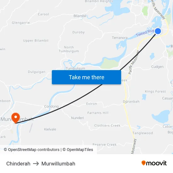 Chinderah to Murwillumbah map