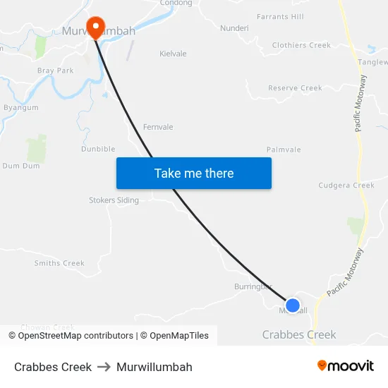 Crabbes Creek to Murwillumbah map