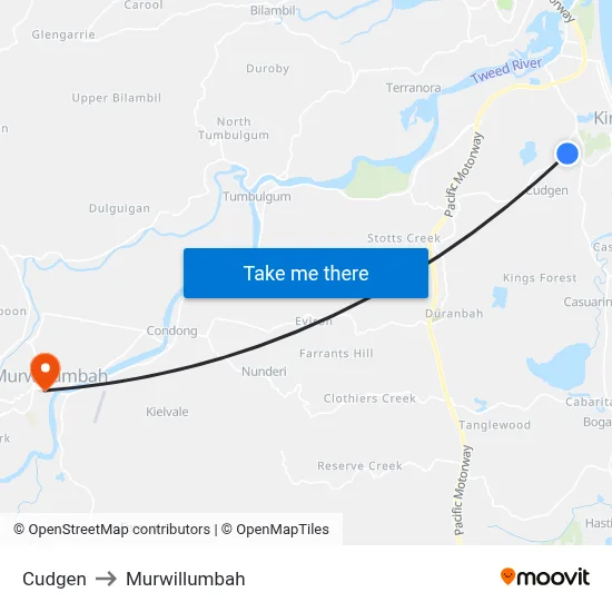 Cudgen to Murwillumbah map