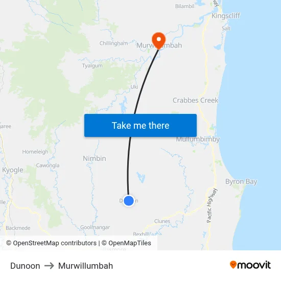 Dunoon to Murwillumbah map