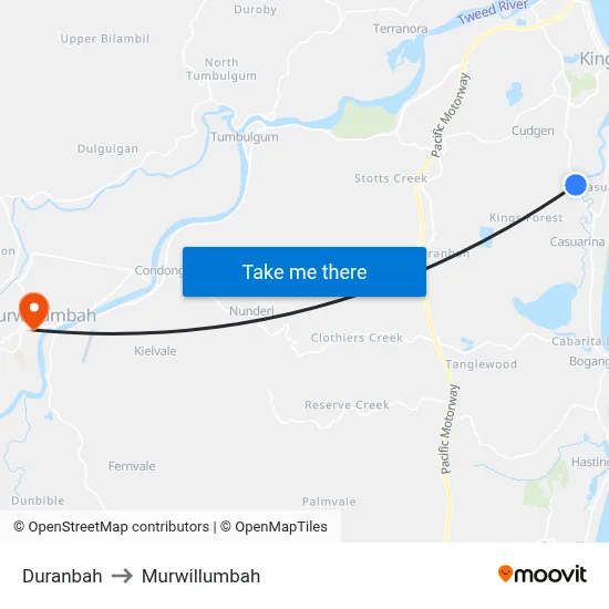 Duranbah to Murwillumbah map