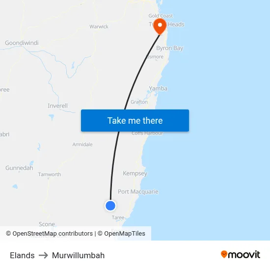 Elands to Murwillumbah map