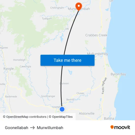 Goonellabah to Murwillumbah map