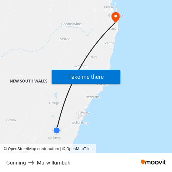 Gunning to Murwillumbah map