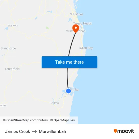 James Creek to Murwillumbah map