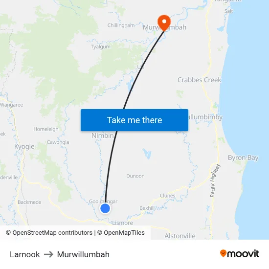 Larnook to Murwillumbah map