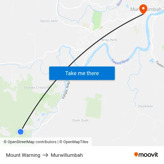Mount Warning to Murwillumbah map
