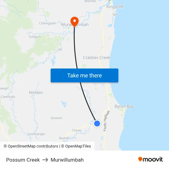 Possum Creek to Murwillumbah map