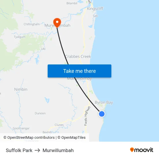 Suffolk Park to Murwillumbah map