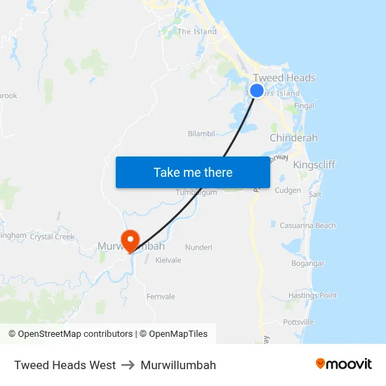 Tweed Heads West to Murwillumbah map