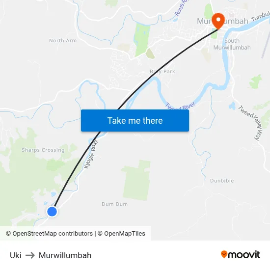 Uki to Murwillumbah map