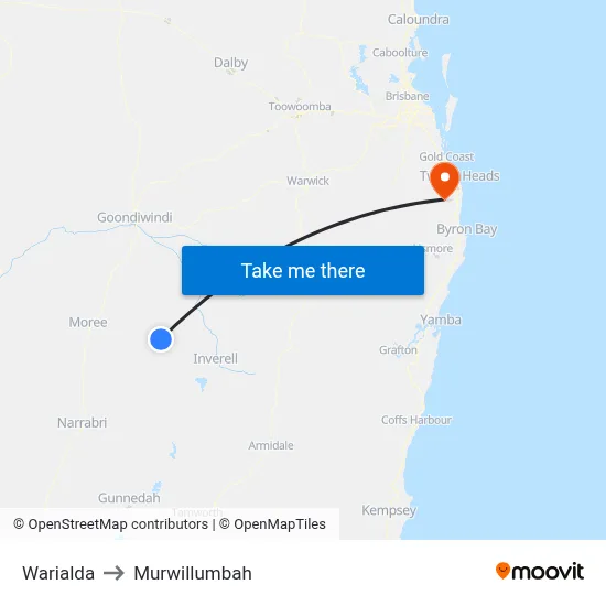 Warialda to Murwillumbah map