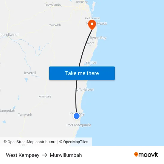 West Kempsey to Murwillumbah map