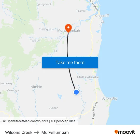 Wilsons Creek to Murwillumbah map