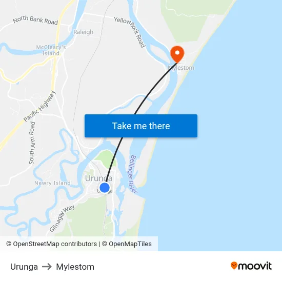 Urunga to Mylestom map