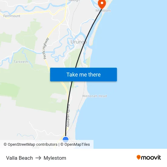 Valla Beach to Mylestom map