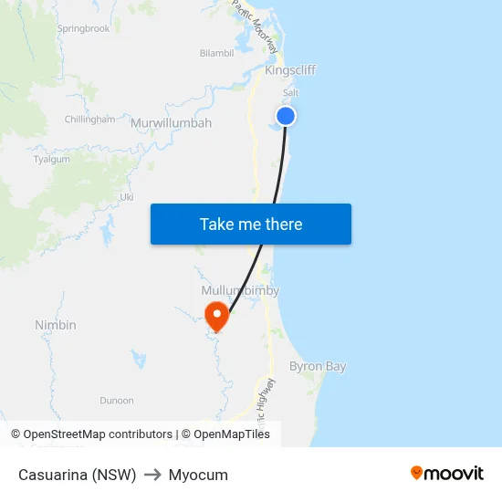 Casuarina (NSW) to Myocum map
